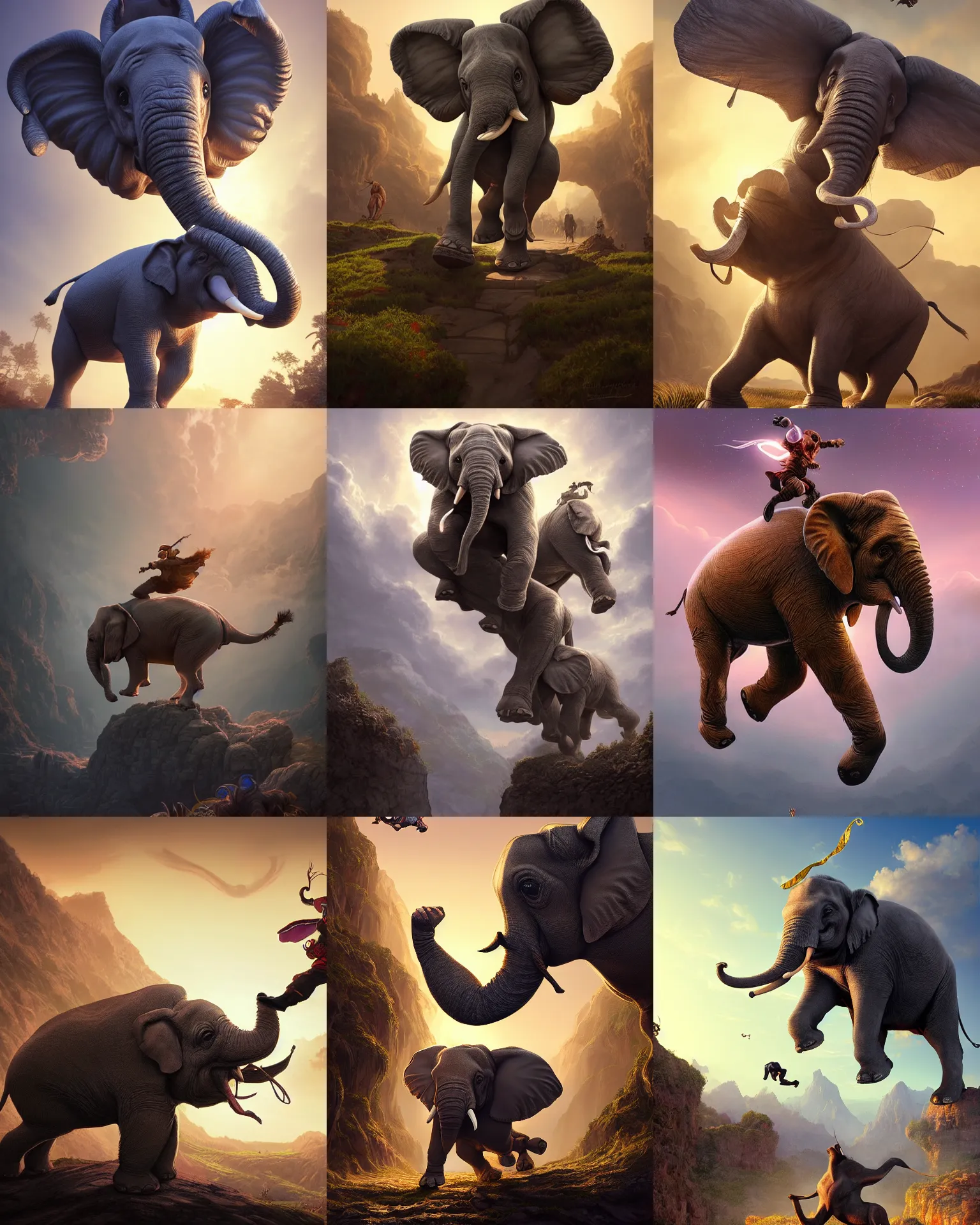 Prompt: kids fantasy sketch of a jumping elephant, fantasy, intricate, epic lighting, cinematic composition, hyper realistic, 8 k resolution, unreal engine 5, by artgerm, tooth wu, dan mumford, beeple, wlop, rossdraws, james jean, marc simonetti, artstation