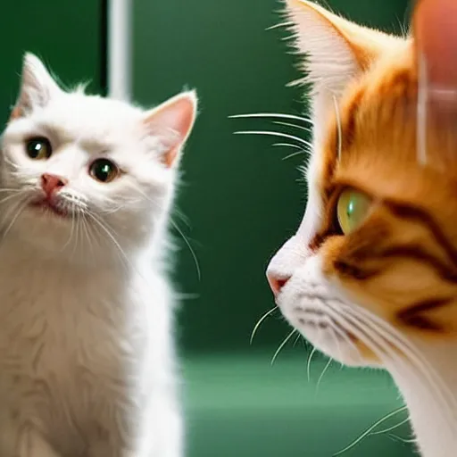 Prompt: a cat looking at himself at mirror