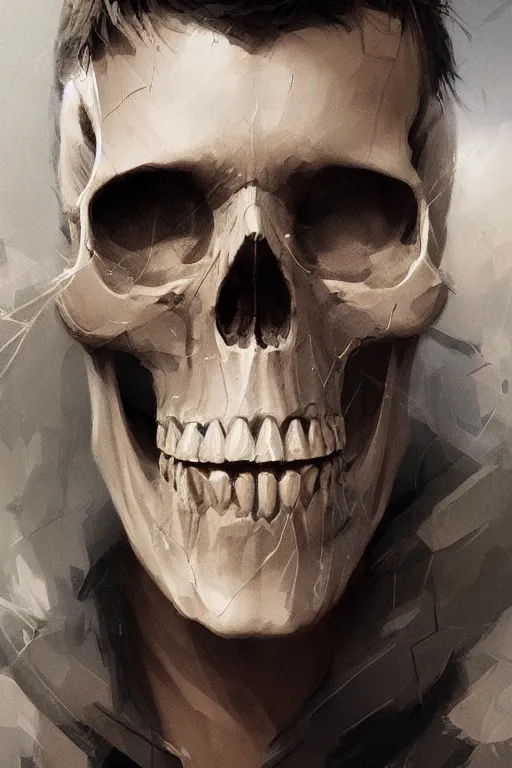 Image similar to concept art skull, brushstroke, close - up portrait, powerfull, intricate, elegant, volumetric lighting, scenery, digital painting, highly detailed, artstation, sharp focus, illustration, concept art, ruan jia, steve mccurry