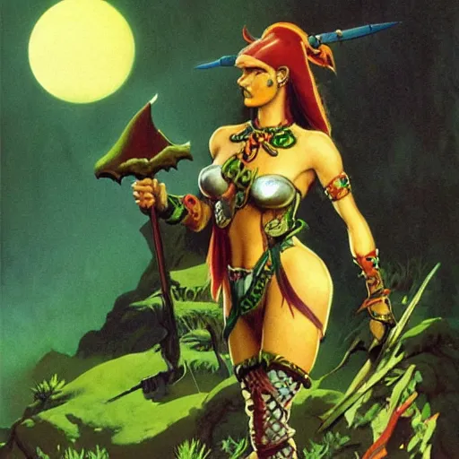 Prompt: barbarian princess by Roger Dean