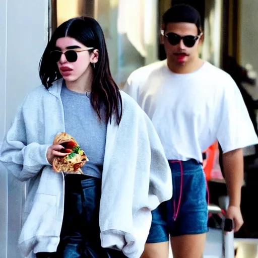 Image similar to Dua Lipa eating a burrito