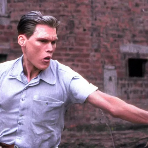 Image similar to Live Action Still of Jerma in The Shawshank Redemption, real life, hyperrealistic, ultra realistic, realistic, highly detailed, epic, HD quality, 8k resolution, body and headshot, film still