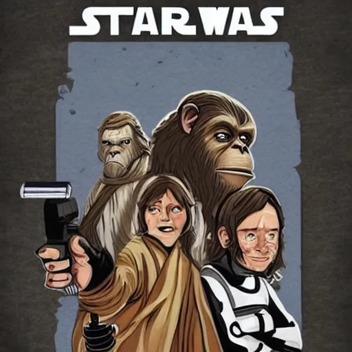 Image similar to star wars in style of planet of the apes