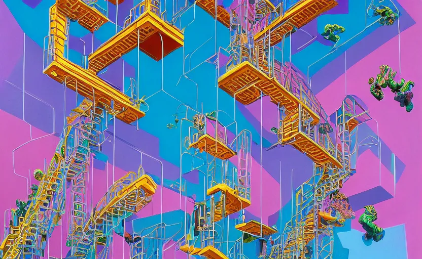 Image similar to chutes and ladders. detailed abstract acrylic painting by beeple, edited by mc escher, detailed by raqib shaw, popsurrealism,