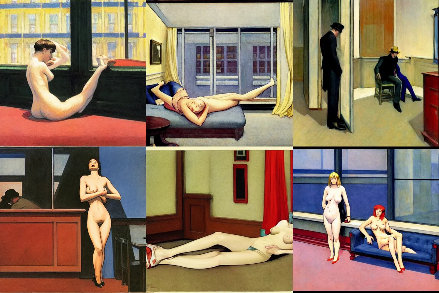 Prompt: law and lawlessness. by edward hopper and milo manara