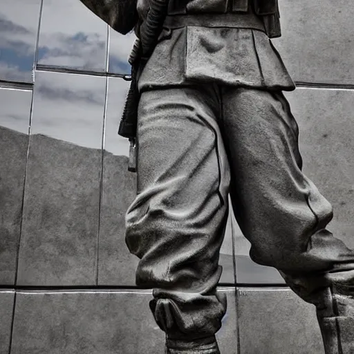 Prompt: soldier, statue, chrome, reflect photograph