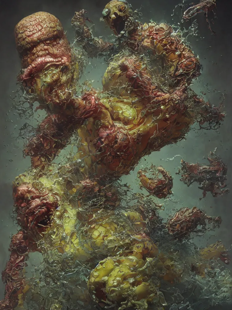 Image similar to hyperrealistic rendering, fat smooth john carpenter flesh monster spongebob by donato giancola and greg rutkowski and wayne barlow and zdzisław beksinski, product photography, action figure, sofubi, studio lighting, colored gels, colored background