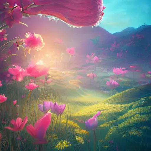 Image similar to retro painting of surreal waiizi flowers, by ross tran, highly detailed, hyperrealism, excellent composition, cinematic concept art, dramatic lighting, trending on artstation