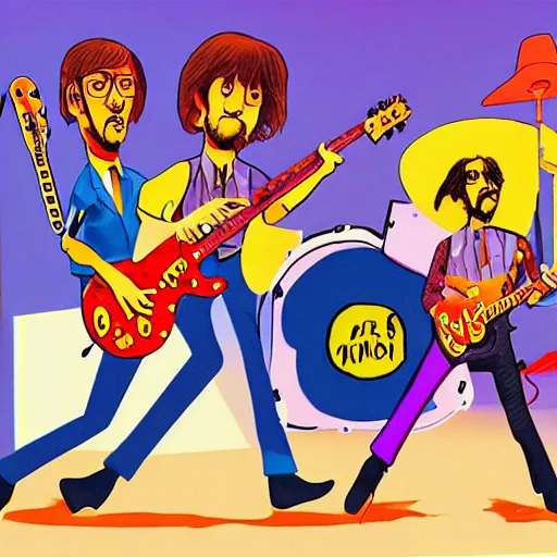 Image similar to mice playing in a rock band inspired by the beatles, animation, art by ken anderson and mel shaw,