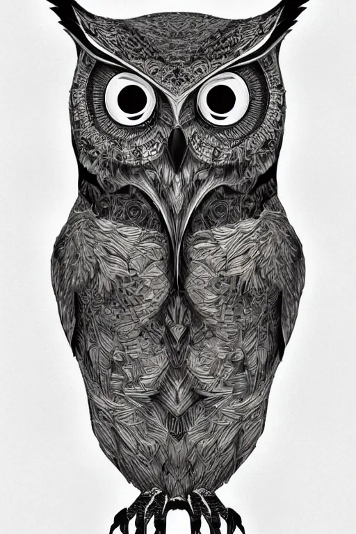 Image similar to an owl made from bones, symmetrical, digital art, sharp focus, trending on art station