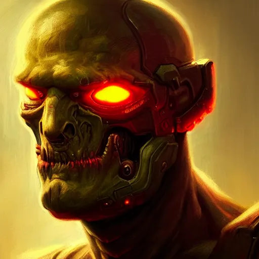 Image similar to portrait of the doom guy from the game doom eternal,digital art,art by greg rutkowski,photorealistic,hyperdetailed,hyperrealistic,detailed face,4k,realistic,deviantart,artstation