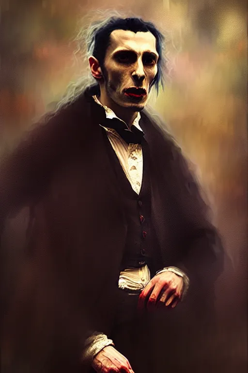 Image similar to photograph imax and solomon joseph solomon and richard schmid and jeremy lipking victorian loose genre loose painting full length portrait painting of dracula