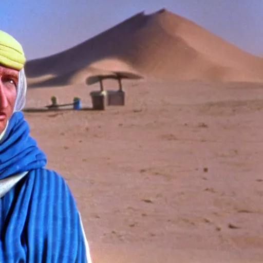 Image similar to a film still of big bird in lawrence of arabia ( 1 9 6 2 ) technicolor