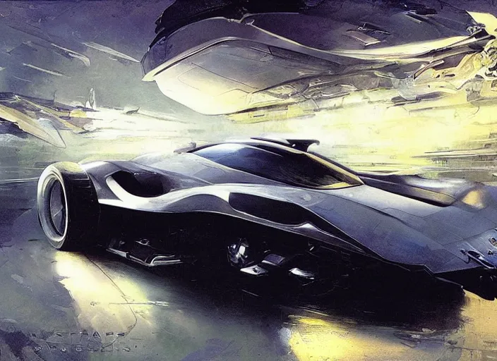 Prompt: luxurious futuristic sportscar with renaissance inspiration by John Berkey and Vincent Di Fate, rule of thirds, concept car, beautiful, in intergalactic hq, ethereal lighting, smooth,