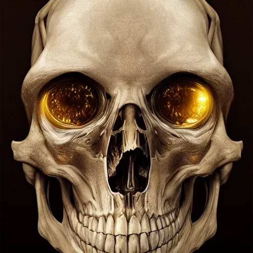 Prompt: hyperdetailed skeleton head with blue human eyes, human eyes, symetry, golden ratio, intricate, detailed, volumetric lighting, scenery, digital painting, highly detailed, artstation, sharp focus, illustration, detailed vectorart