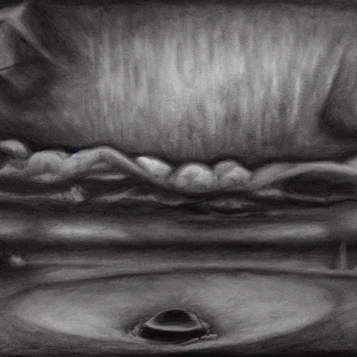 Image similar to surrealism charcoal drawing of the end of the world., horror,