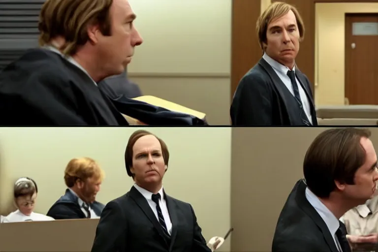 Prompt: saul goodman, also known as jimmy mcgill, defends dart vader in court, dart vader court session, court session images, 1 0 8 0 p, court archive images