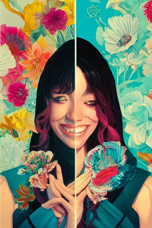 Image similar to a beautiful girl smiling, Tristan Eaton, victo ngai, artgerm, RHADS, ross draws