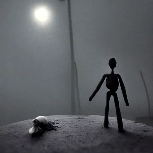 Image similar to the world between death and life, surrealistic detailed claymation art, dark, moody, foggy