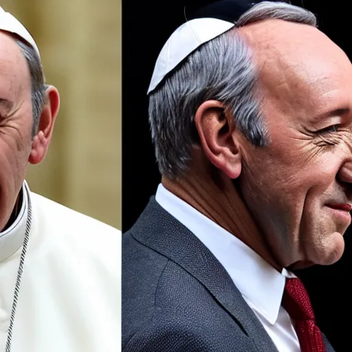 Prompt: Kevin spacey and pope Francis French kissing each other, 8k