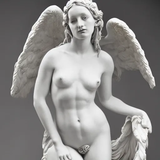 Prompt: a marble statue of an beautiful angel girl by peter kemp