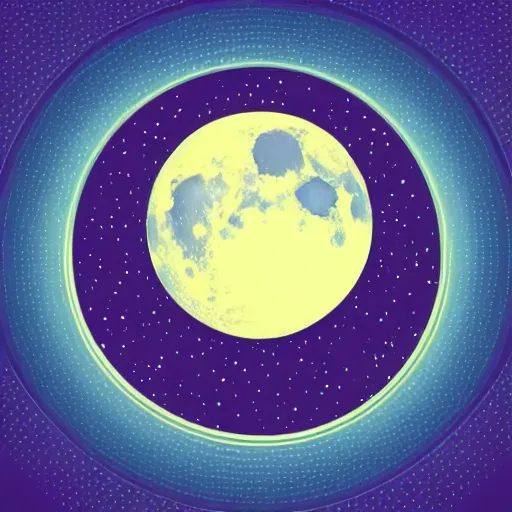 Prompt: beautiful detailed flat vector art of the moon, blue and purple with black background, style of jonathan ball