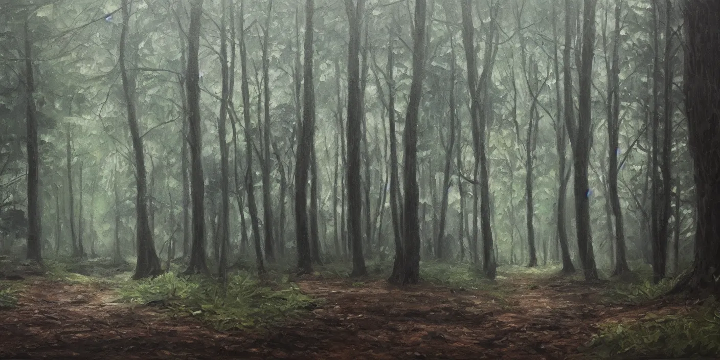 Prompt: woods, cinematic lighting, detailed oil painting, hyperrealistic, 8k