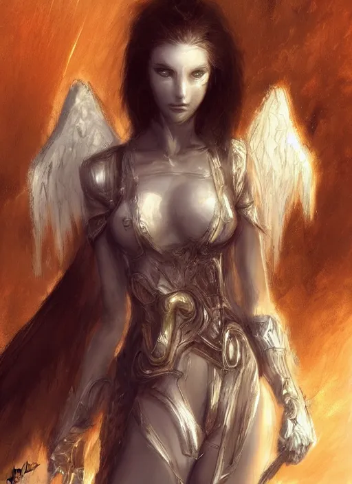 Prompt: concept art, angel knight girl. by artstation trending, by joseph mallord william turner, luis royo, highly detailed