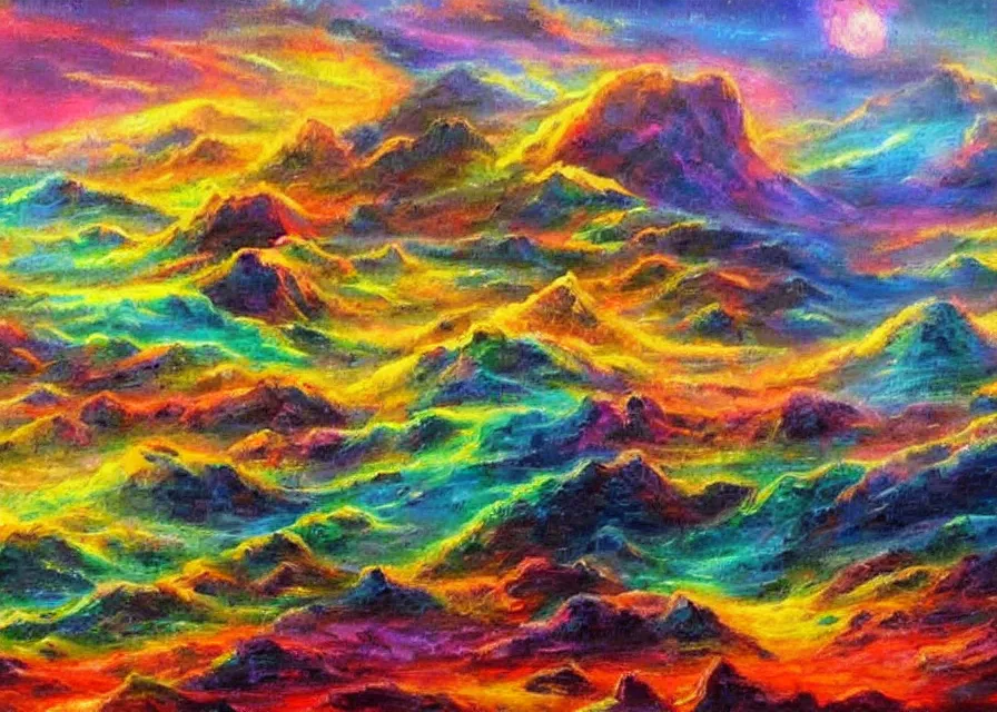 Image similar to beautiful alien landscape, colorful oil painting