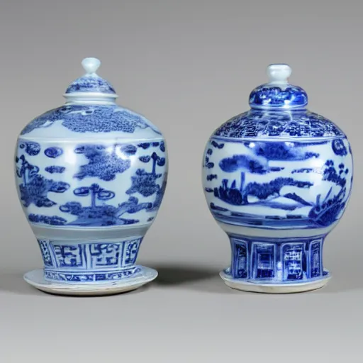 Prompt: photographs of kangxi blue and white porcelain
