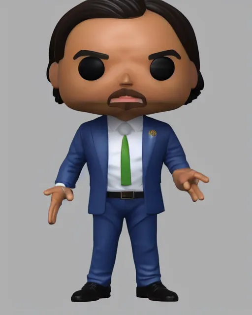 Prompt: full body 3d render of Jair Messias Bolsonaro as a funko pop, studio lighting, white background, blender, trending on artstation, 8k, highly detailed