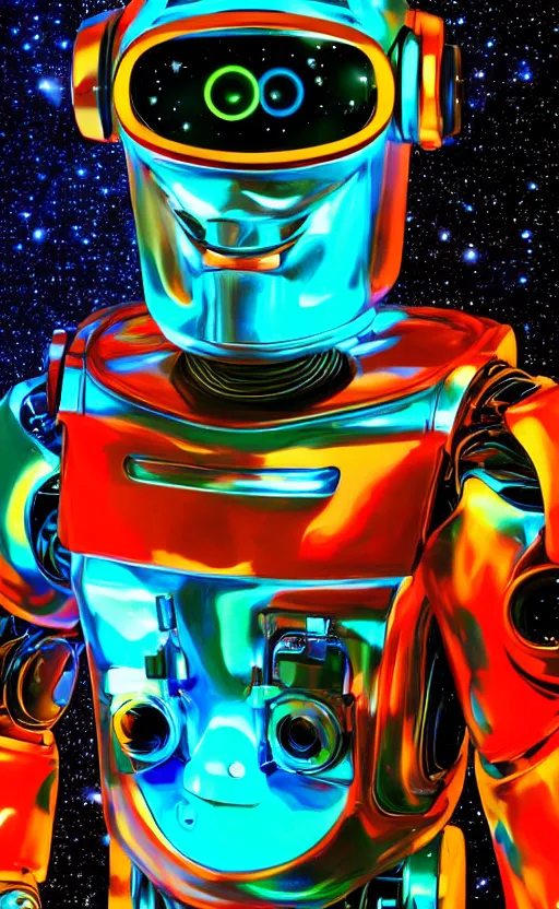 Prompt: a portrait of a hi-tech sci-fi robot with a lot of bright color diodes made of white marble pretending to smoke weed in deep space, photography, color, very detailed, realistic