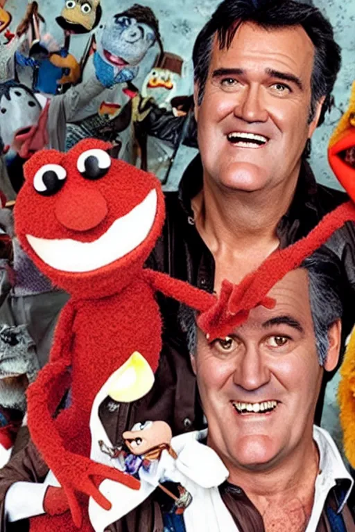 Image similar to Bruce Campbell starring in Evil Dead 2 Muppets movie