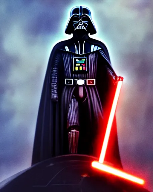 Image similar to enamel painting portrait of darth vader, burning city background, high production value, intricate details, high resolution, hdr, high definition, masterpiece, realistic, ultrarealistic, highly detailed, hd, sharp focus, non blurry, sharp, smooth