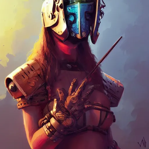 Image similar to cyberpunk viking helmet mask warrior goddess robot ninja fantasy, art gta 5 cover, official fanart behance hd artstation by jesper ejsing, by rhads, makoto shinkai and lois van baarle, ilya kuvshinov, ossdraws