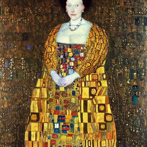 Prompt: Gustav Klimt painting of Elizabeth I. of England