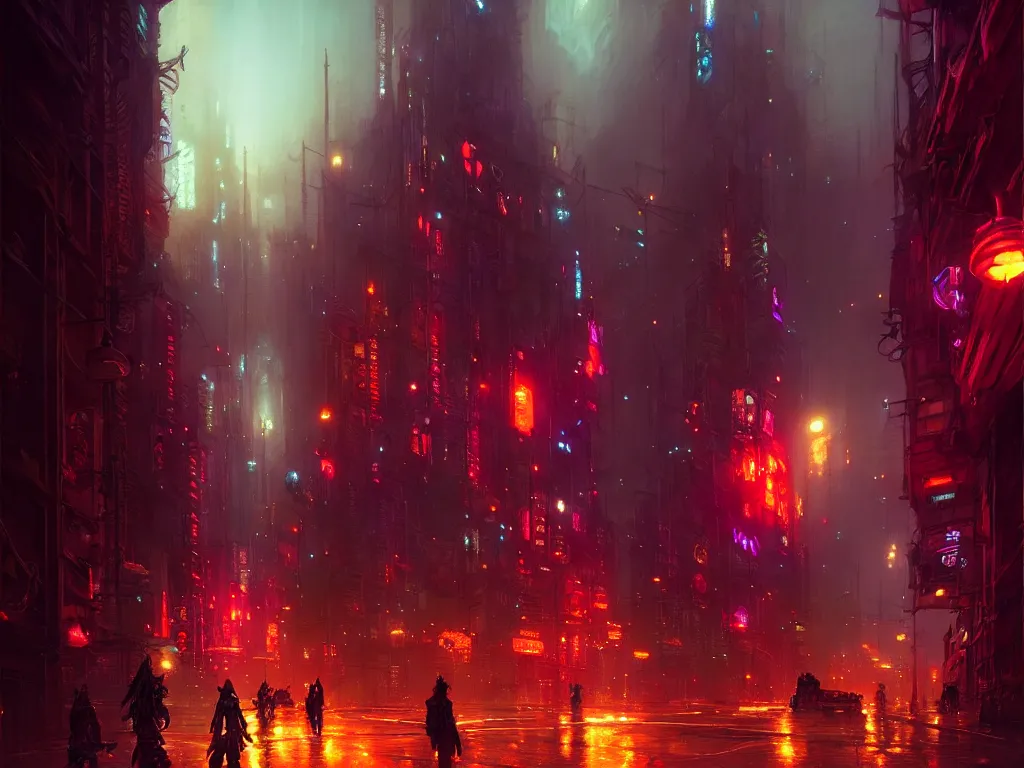 Image similar to neon city by night street view, fantasy, ultra realistic, concept art, highly detailed by greg rutkowski, gaston bussiere, craig mullins, simon bisley, eddie mendoza