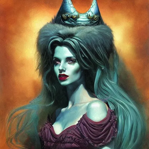 Image similar to portrait of princess of the dreamlands and moon beast, beautiful! coherent! by brom, deep colors, strong lines, high contrast