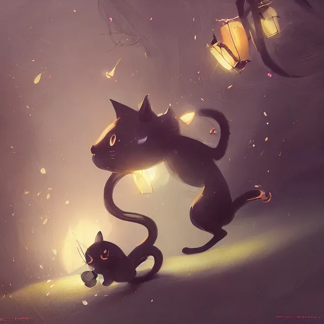 Prompt: a beautiful painting of a cute black cat catching a mouse. disney character design by cory loftis, fenghua zhong, ryohei hase, ismail inceoglu and ruan jia. artstation, volumetric light, detailed, photorealistic, rendered in octane