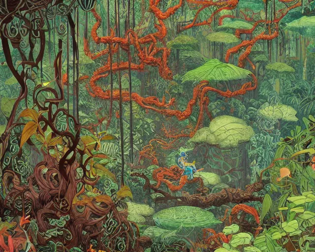 Image similar to a painting of a jungle river in a forest, a photorealistic painting by james jean, behance contest winner, fantasy art, made of vines, concept art, 2 d game art by victo ngai, geof darrow, peter mohrbacher, johfra bosschart, miho hirano