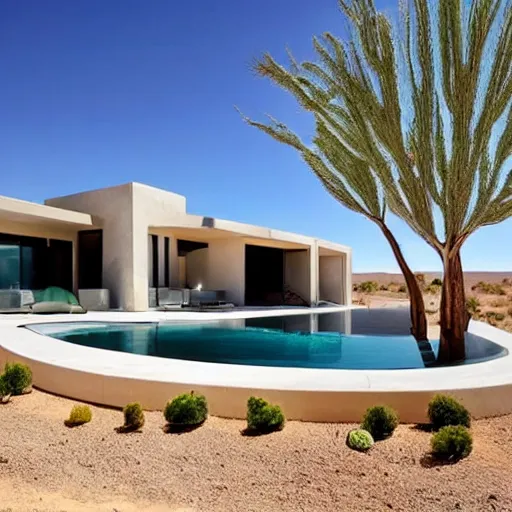 Image similar to a suburban house in the middle of a desert, surreal,