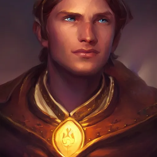 Image similar to young anduin wrynn by mandy jurgens, world of warcraft, cinematic shot, brush hard, artstation, cgsociety, high quality, brush stroke