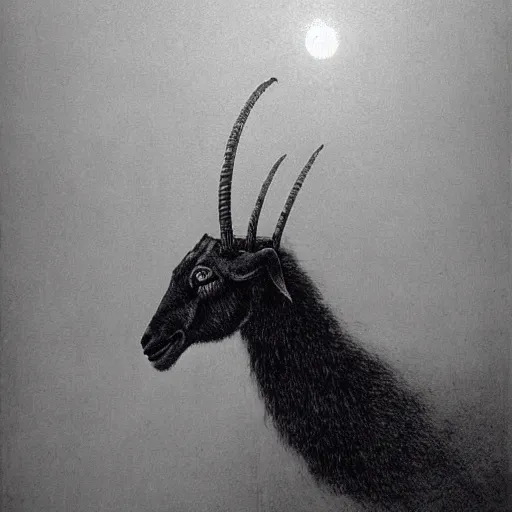 Image similar to a goat devil in the style of dark souls by zdzisław beksiński
