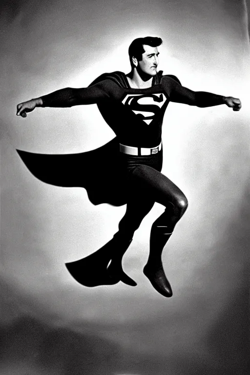 Image similar to rock hudson playing superman in, superhero, dynamic, 3 5 mm lens, heroic, studio lighting