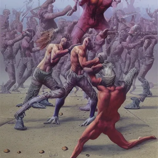 Prompt: boxer bobs and weaves under gunfire, by wayne barlowe