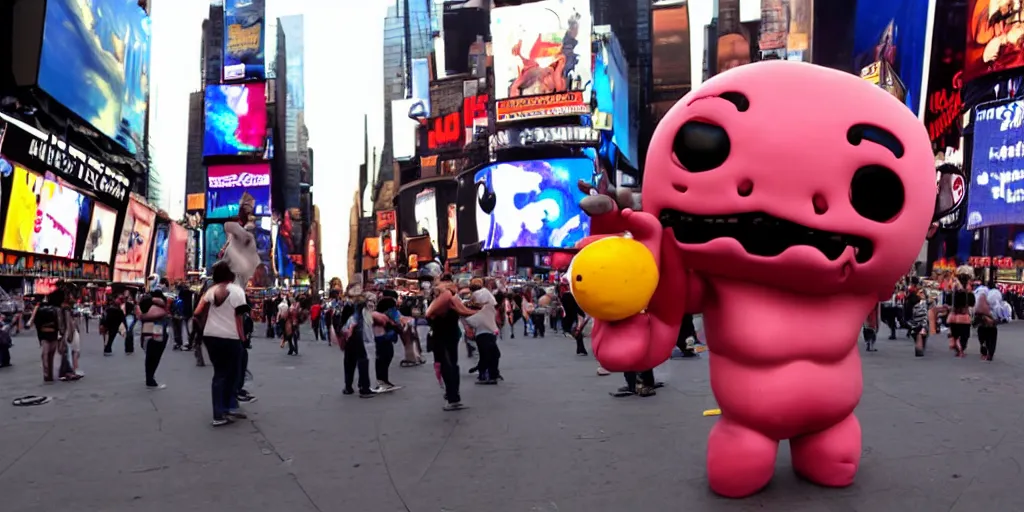 Image similar to isaac from the binding of isaac : rebirth in the middle of times square