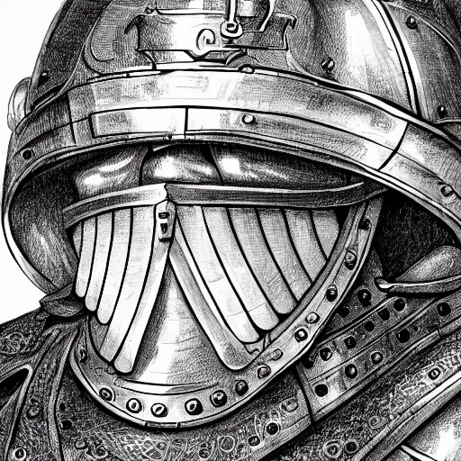 Image similar to An old man with a ginger beard, wearing knights armour and a fire fighters helmet, highly detailed, digital art, sharp focus, trending on art station, anime art style