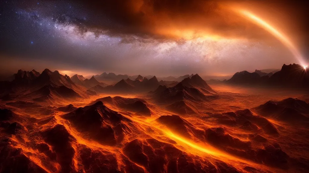 Image similar to amazing landscape photo of space by marc adamus, beautiful dramatic lighting