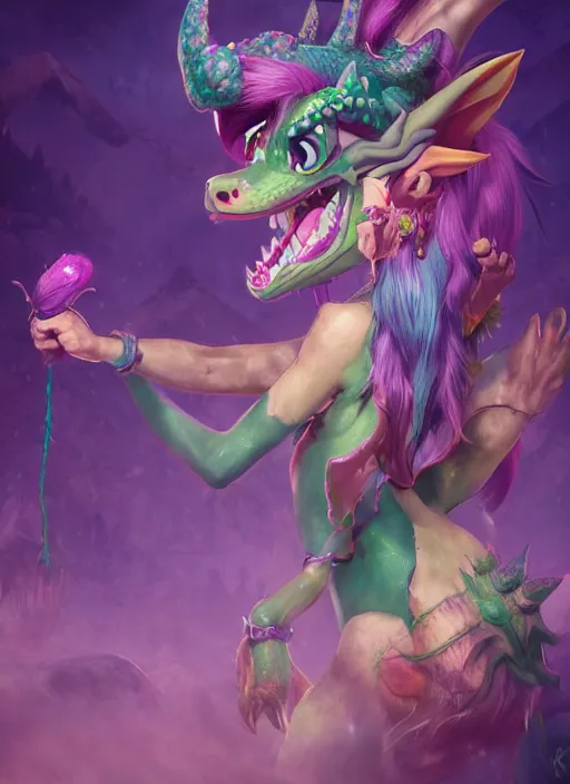 Image similar to neeko the dragon - tailed girl, from league of legends, au naturel, hyper detailed, dragon tailed, digital art, trending in artstation, cinematic lighting, studio quality, smooth render, unreal engine 5 rendered, octane rendered, art style by klimt and nixeu and ian sprigger and wlop and krenz cushart