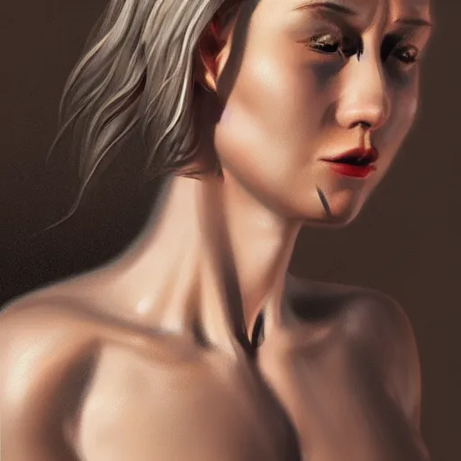 Image similar to shameless woman whis impudent facial expression, shadow of the cross, atmosphere, trending on artstation, highly detailed, digital painting, volumetric light, concept art, sharp focus, illustration